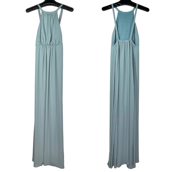 Show me your Mumu Amanda Halter Chiffon Maxi Dress Small Silver Sage Crisp Fairy - Picture 2 of 10